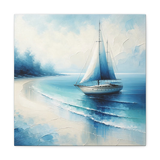 "Yacht Adrift Azure Waters" Canvas